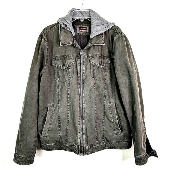 Levi's Other - Levis Hybrid Charcoal Gray Cotton Canvas Denim Jacket Hoodie Men Size Large